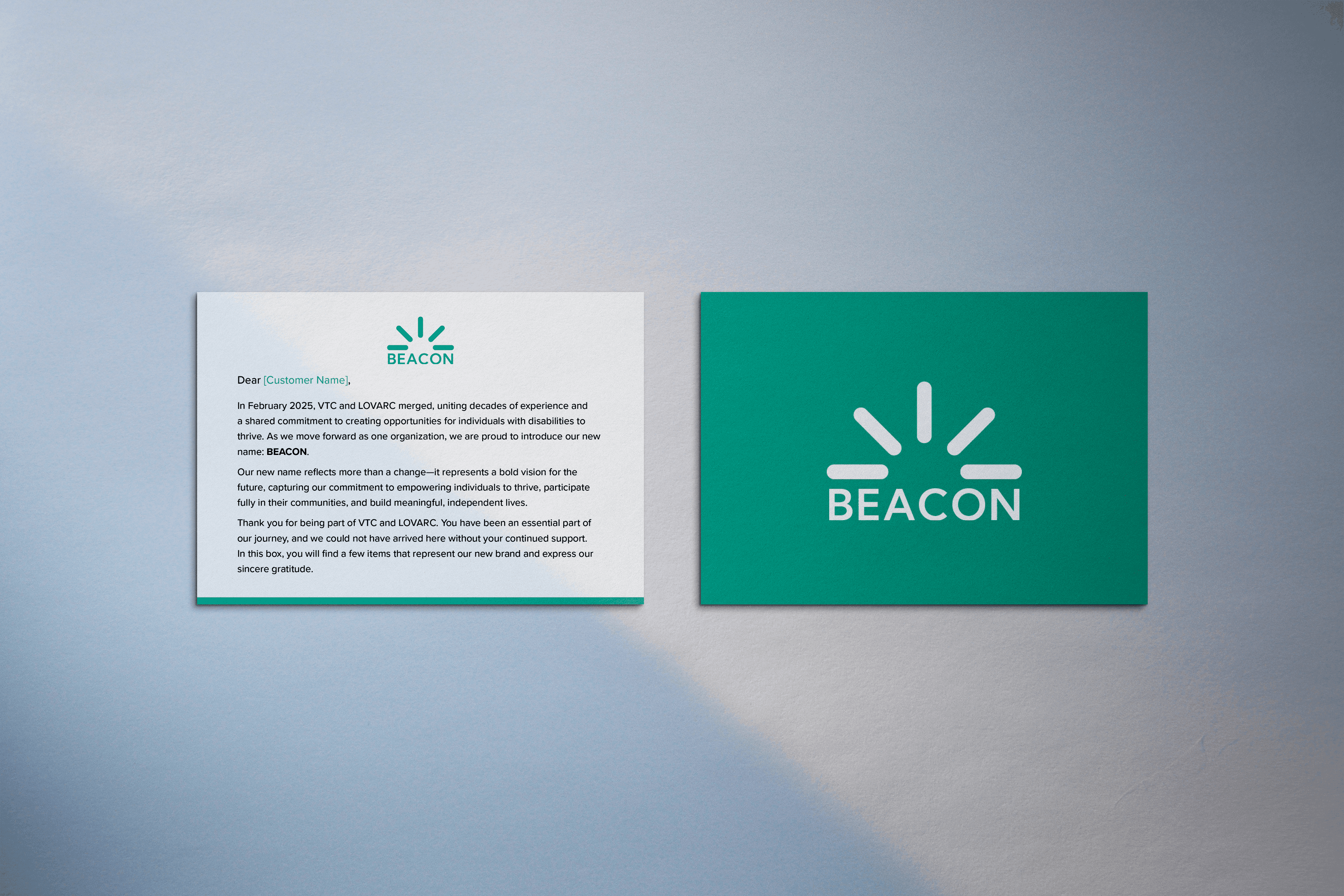 BEACON donor letter and branded card